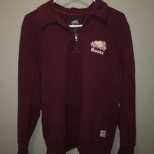 maroon roots quarter zip sweater